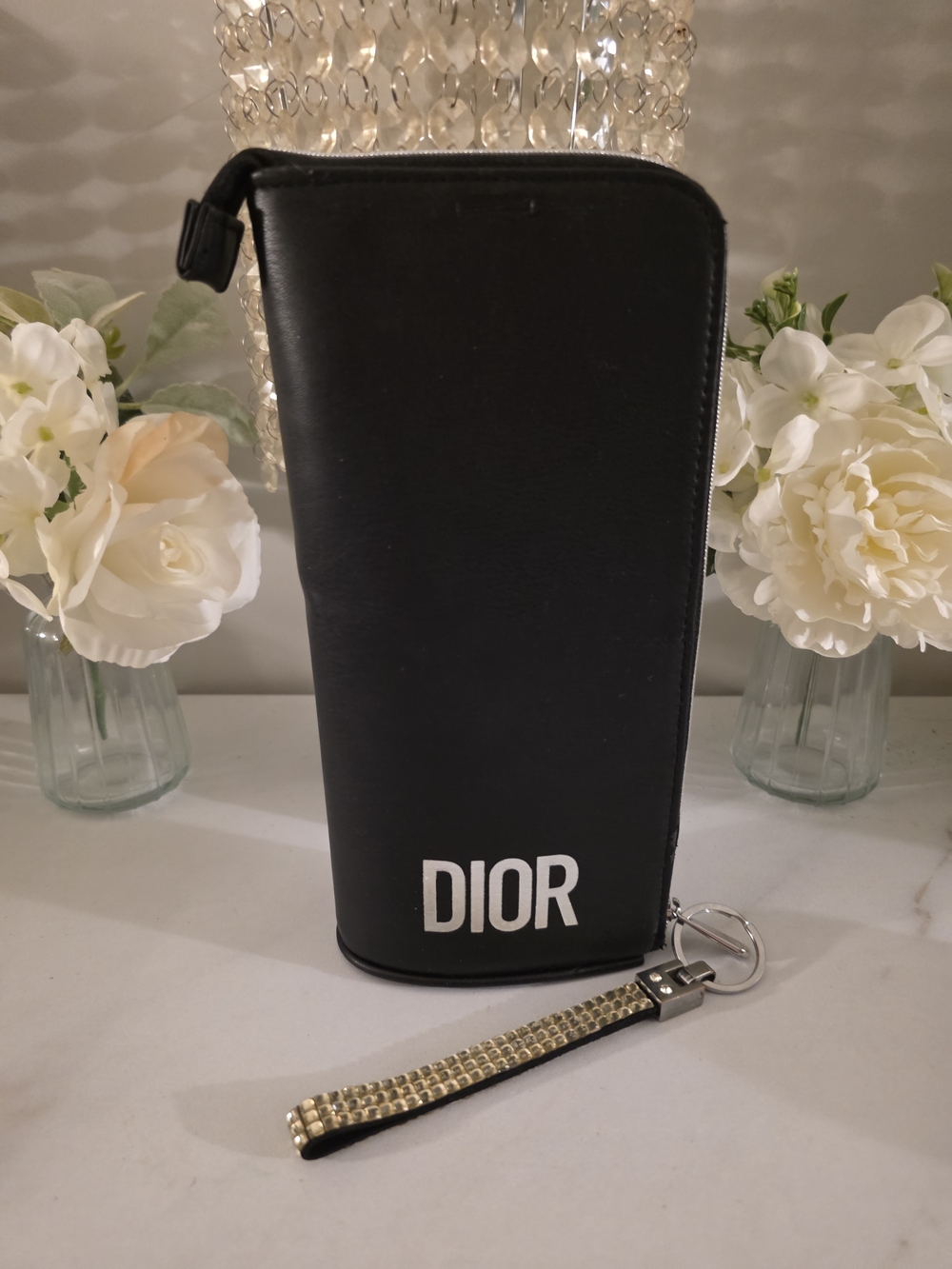 DIOR Black Zip-Top Wristlet Pouch